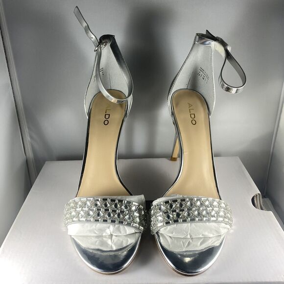 Aldo Anang High Heels Size 7.5B Sparkle Shine With Box Stiletto Silver Shoes - Picture 1 of 8